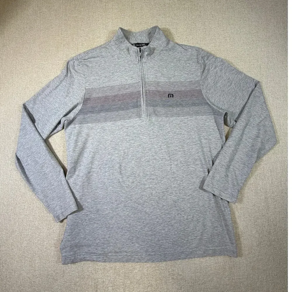 Travis Mathew Men L Gray 1/4 Zip Lightweight Athletic Pullover Golf Performance